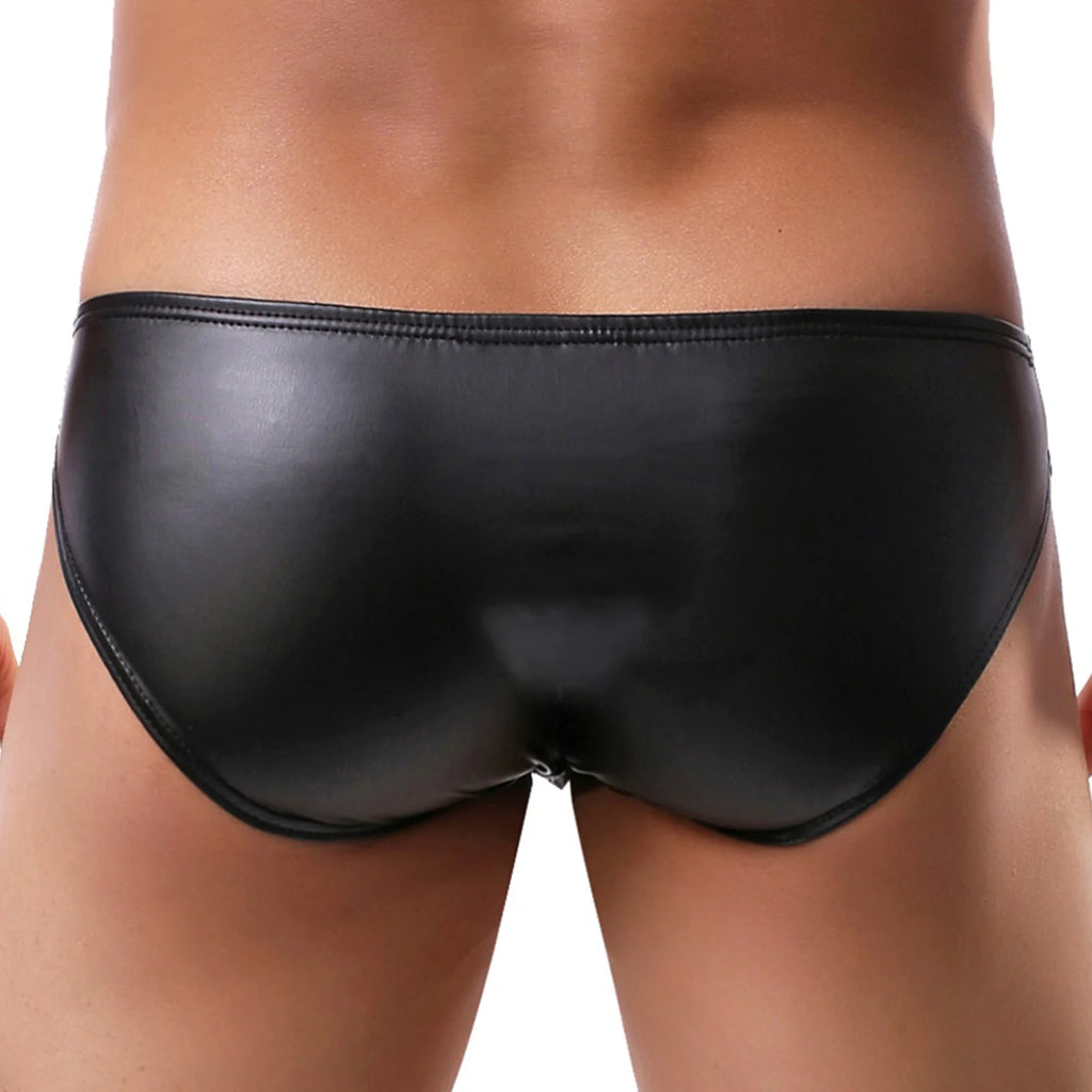 Sexy Men Briefs Underwear Slips homme Cueca Faux Leather Shorts Low Waist Panties U Convex Pouch Underpants Male