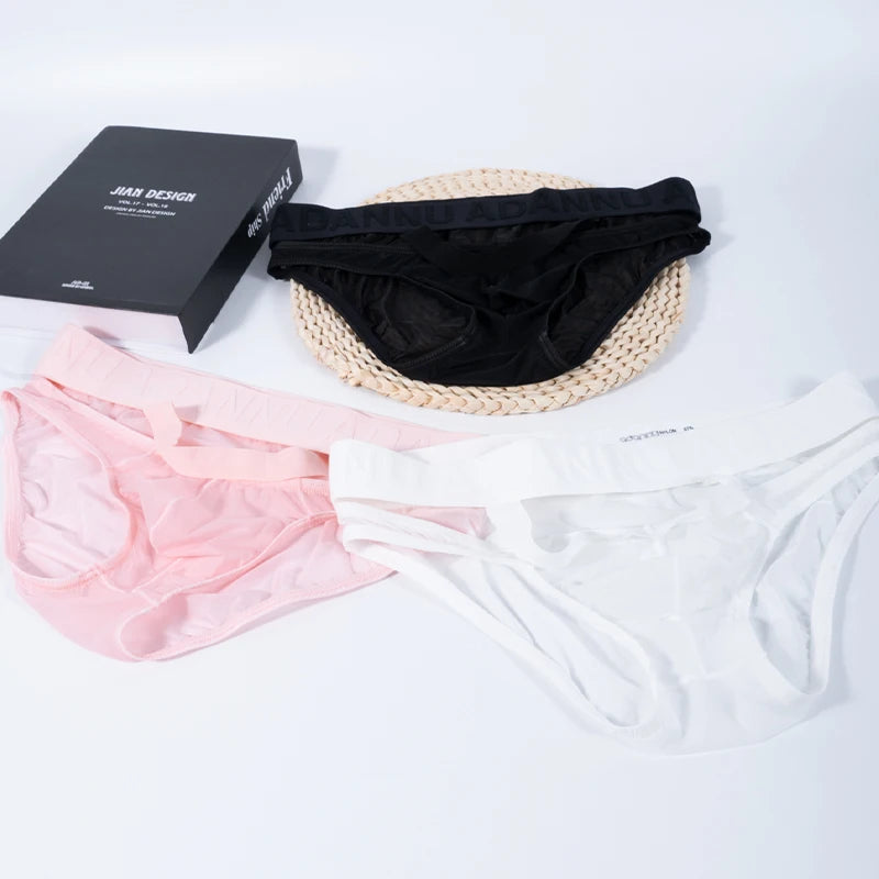 New Men's Transparent Underwear Sexy Low Waist Briefs With Rings U convex Pouch Man Comfortable Underpants Male Panties