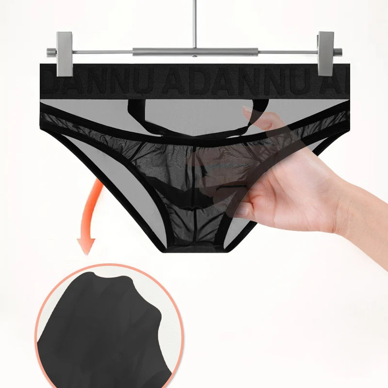 New Men's Transparent Underwear Sexy Low Waist Briefs With Rings U convex Pouch Man Comfortable Underpants Male Panties