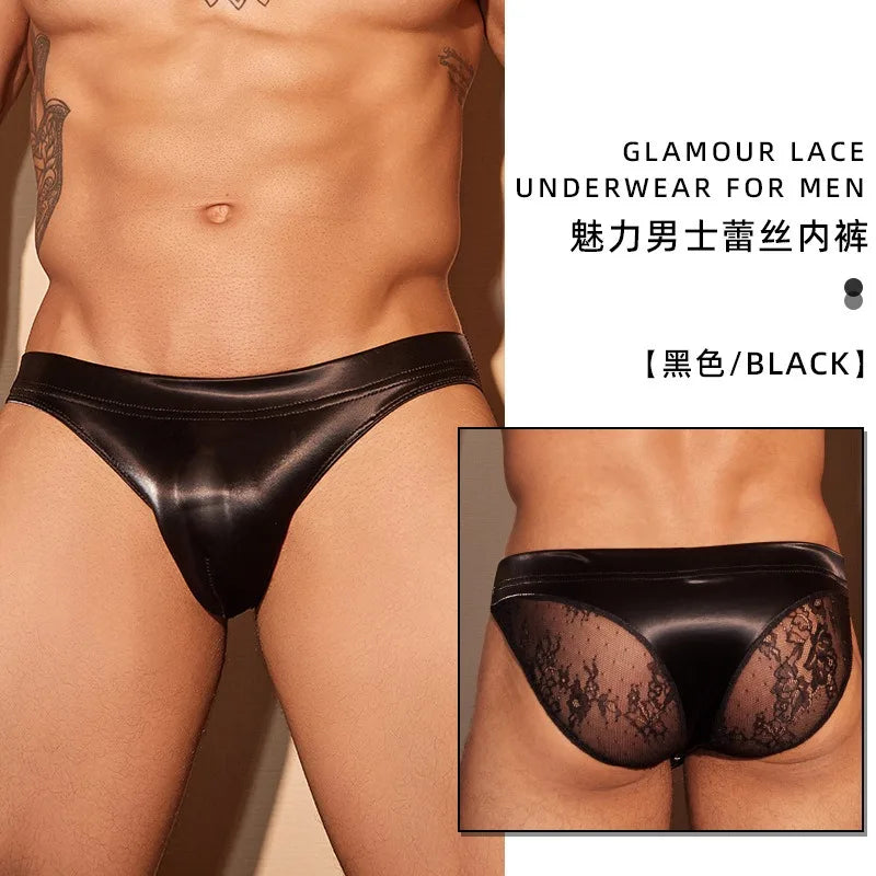 Men's Underwear Lace Sexy Lingerie Erotic Briefs Man Convex Pouch Underpants Low Waist Perky Transparent Male Triangle Panties