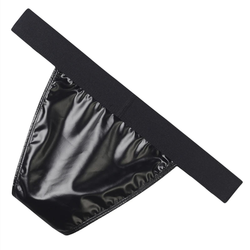 Sexy Men Underwear Briefs Underpants Faux Leather Men's Briefs Bikini Slips Hombre U Pouch Wide Belt  Male Panties Cuecas