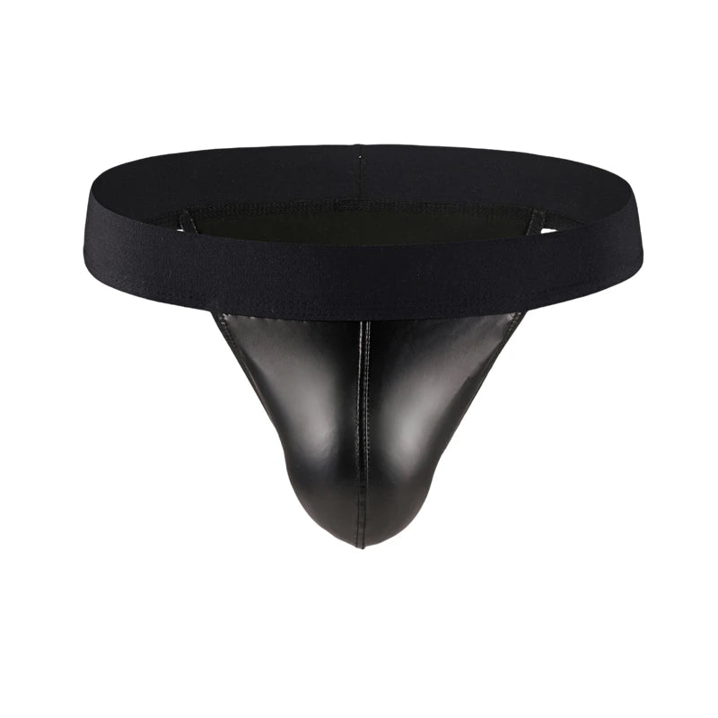 Sexy Men Underwear Briefs Underpants Faux Leather Men's Briefs Bikini Slips Hombre U Pouch Wide Belt  Male Panties Cuecas