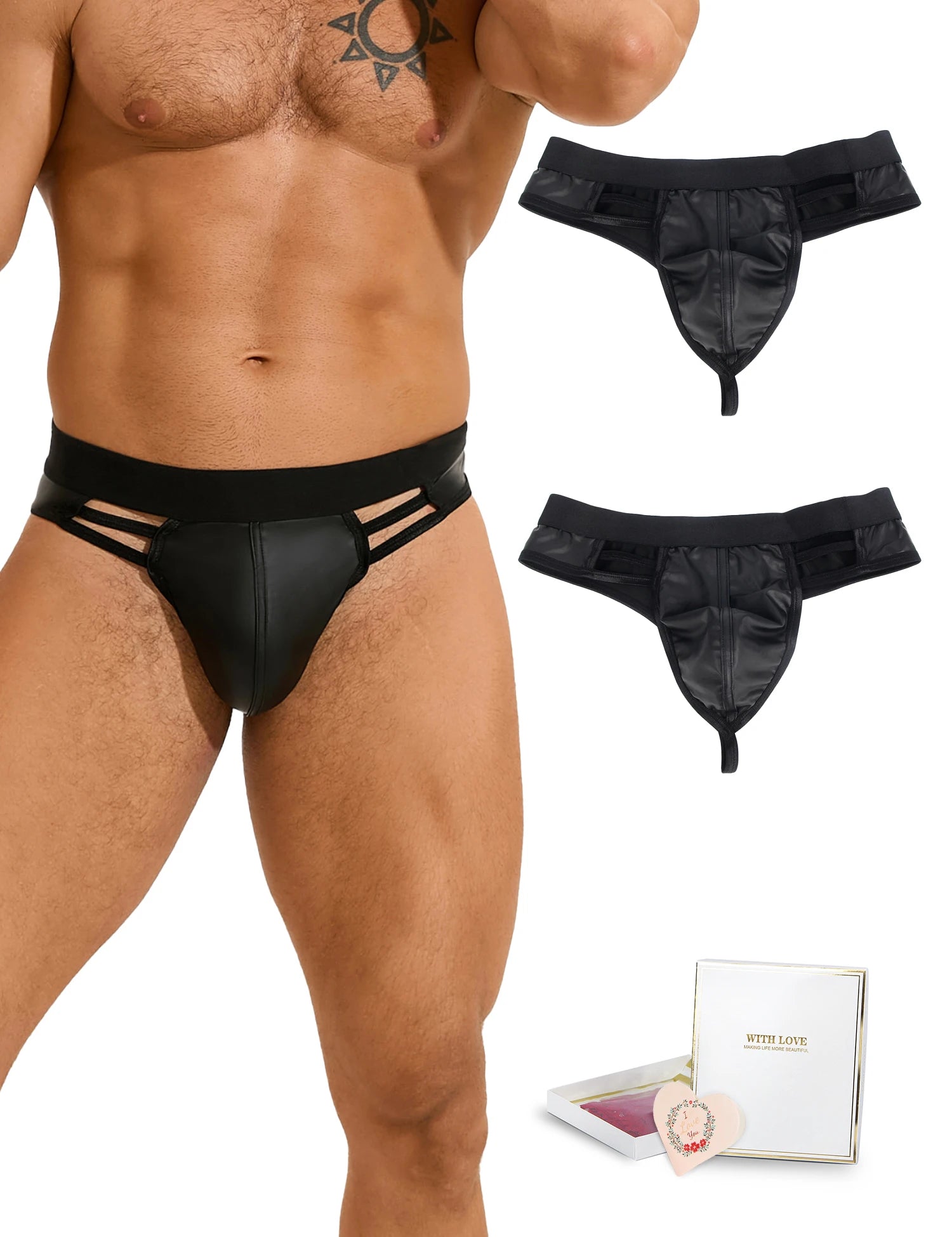 Sexy Man Unerderwear Black Sexy Imitation Leather Hollow Out Men Underwear Sissi Men Straps Sissy Hot Men Briefs Men's Panties