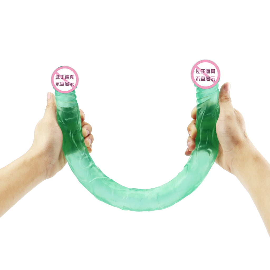 Double headed 55CM long and thick simulated dildo for adult with anal plug for lesbians