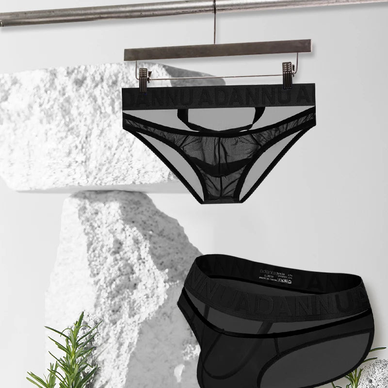 New Men's Transparent Underwear Sexy Low Waist Briefs With Rings U convex Pouch Man Comfortable Underpants Male Panties