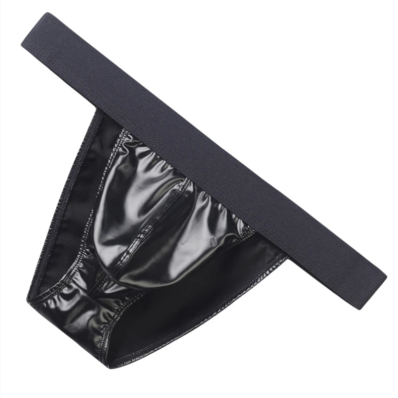 Sexy Men Underwear Briefs Underpants Faux Leather Men's Briefs Bikini Slips Hombre U Pouch Wide Belt  Male Panties Cuecas