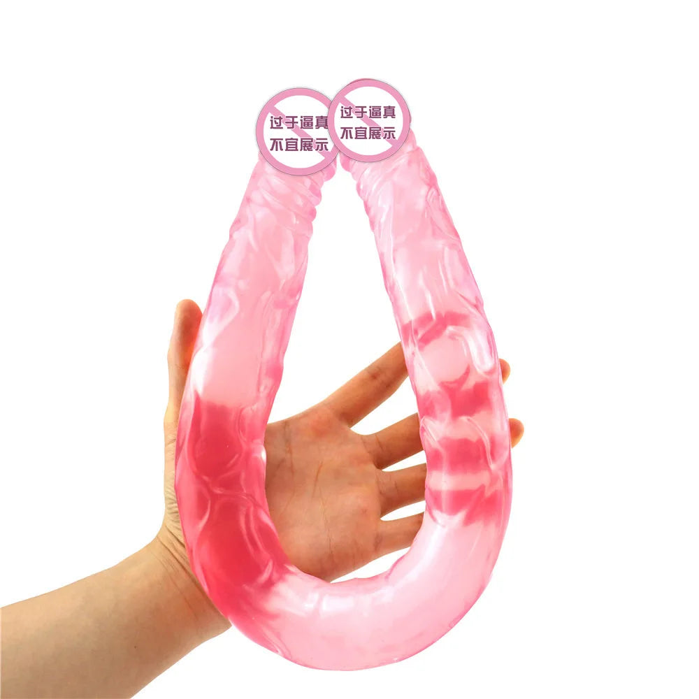 Double headed 55CM long and thick simulated dildo for adult with anal plug for lesbians