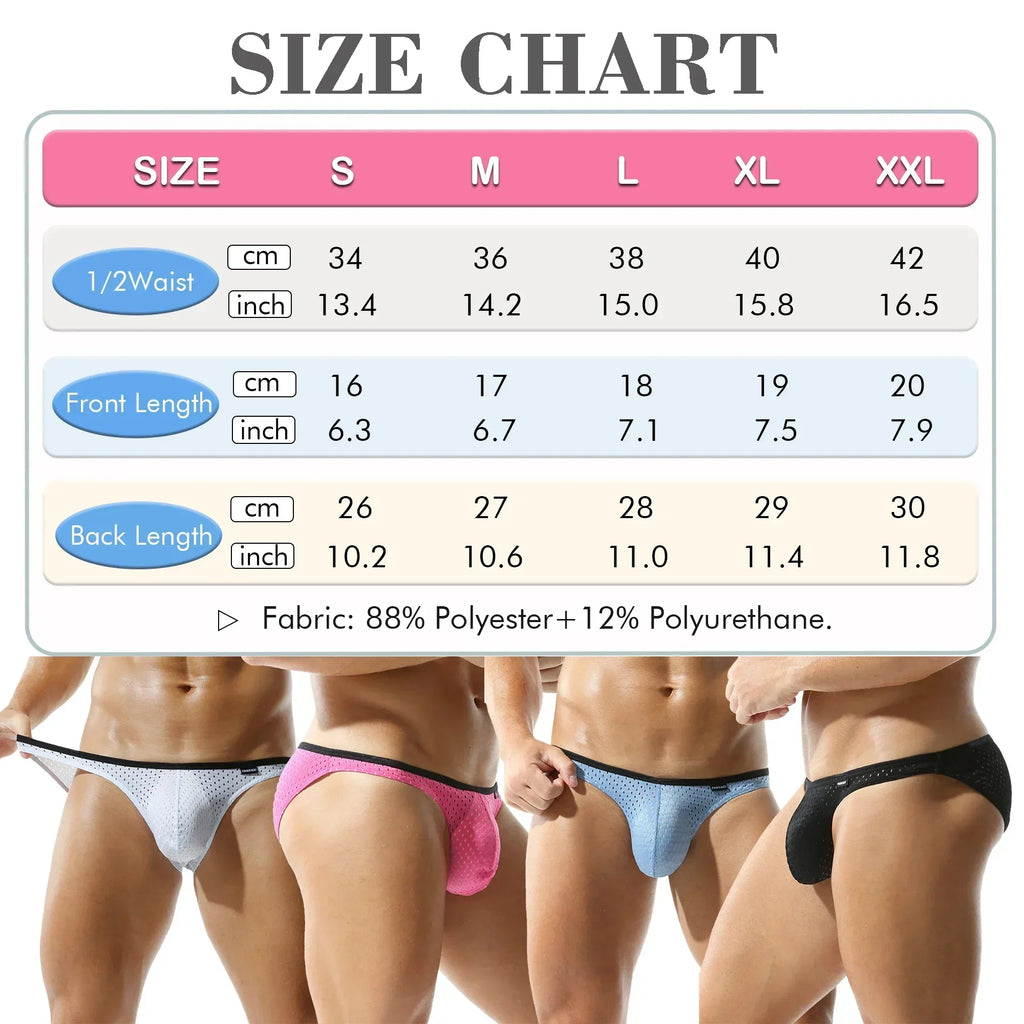 Men Mesh Briefs Breathable Panties Male Underwear Bikini Porn Underpants
