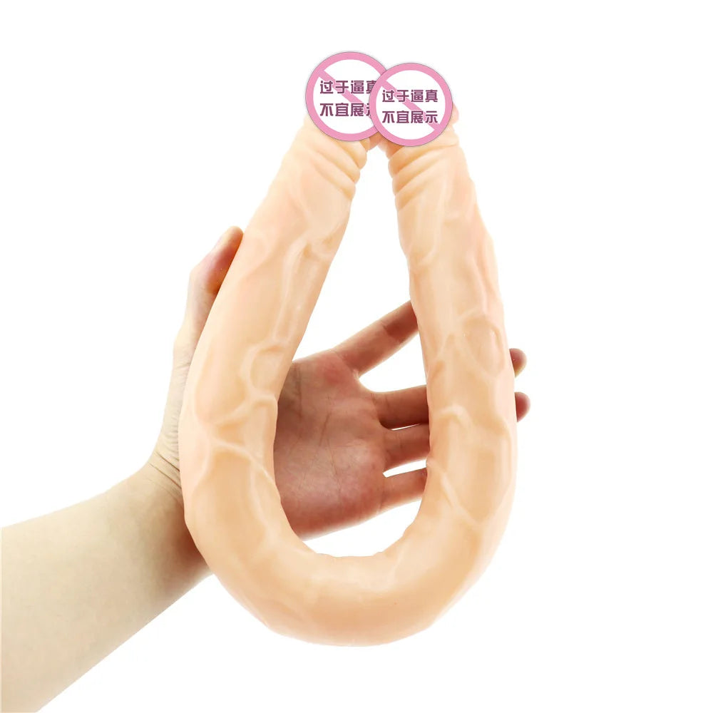 Double headed 55CM long and thick simulated dildo for adult with anal plug for lesbians