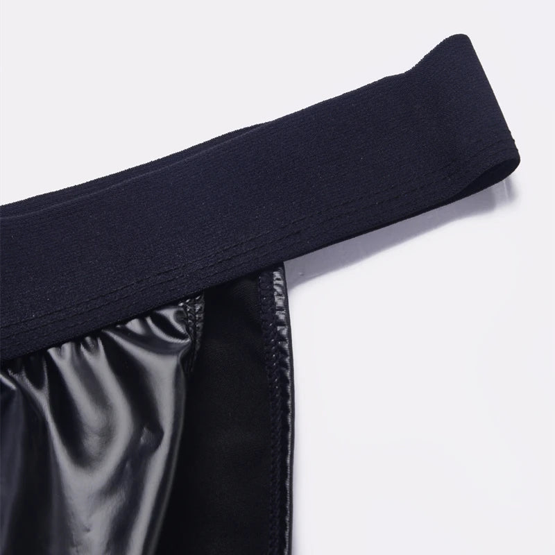 Sexy Men Underwear Briefs Underpants Faux Leather Men's Briefs Bikini Slips Hombre U Pouch Wide Belt  Male Panties Cuecas
